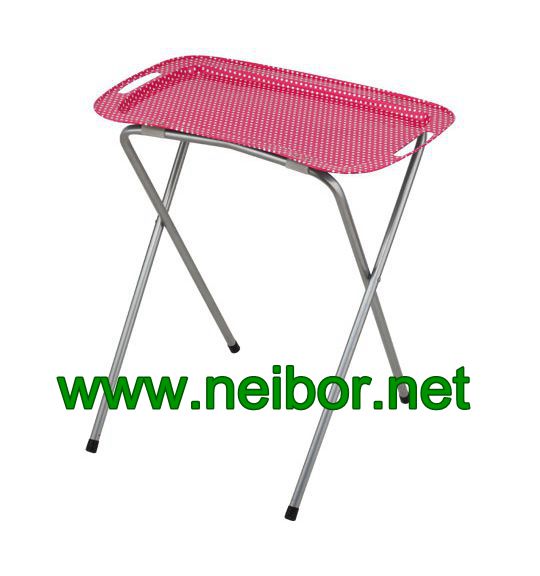 metal tin tray table with tall foldable pedestal