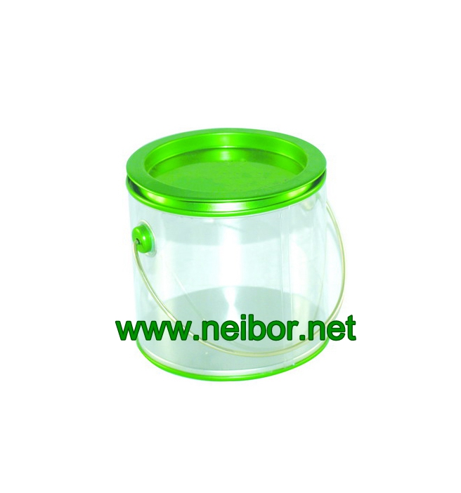PVC clear bucket with tin lid and bottom
