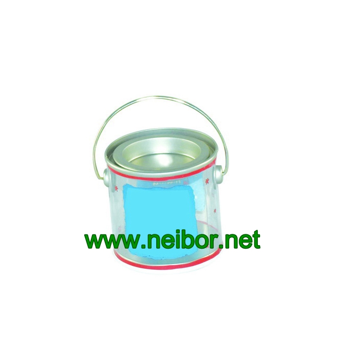 Gift PVC paint can with handle and tin lid and bottom