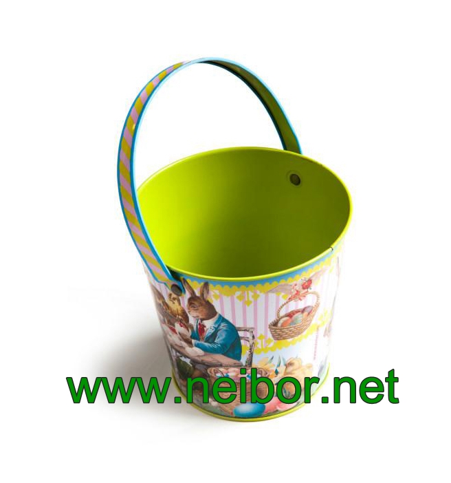 2 sides printing Easter holiday tin bucket