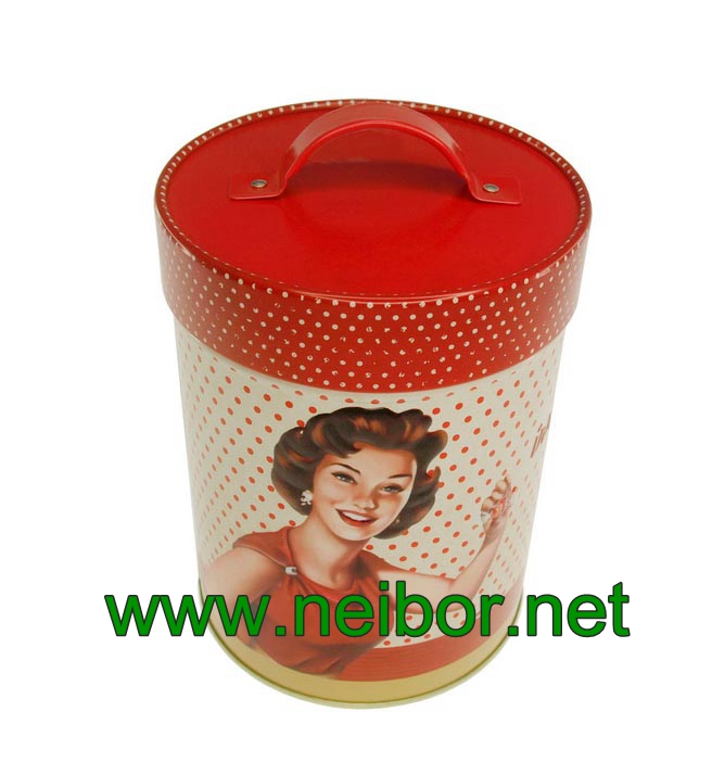 Round coffee tin box cookie jar with handle