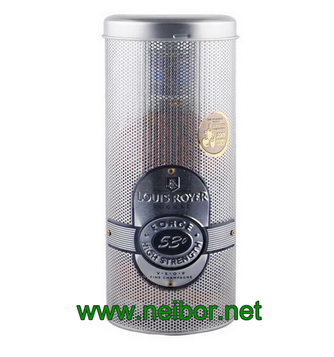 Round gift mesh tin box for brandy packaging wine can