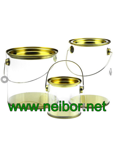 Cylindrical PVC PET bucket plastic pail with tin lid and bottom