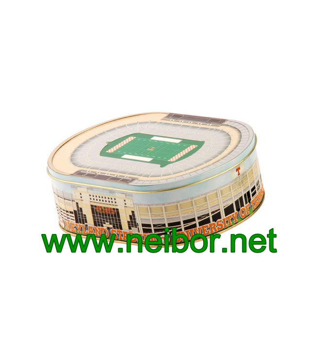 oval shape stadium design gift packaging tin box