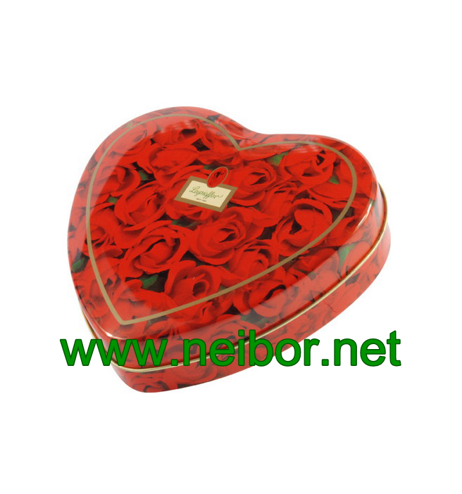 heart shape flower design chocolate tin box for Valentin's Day