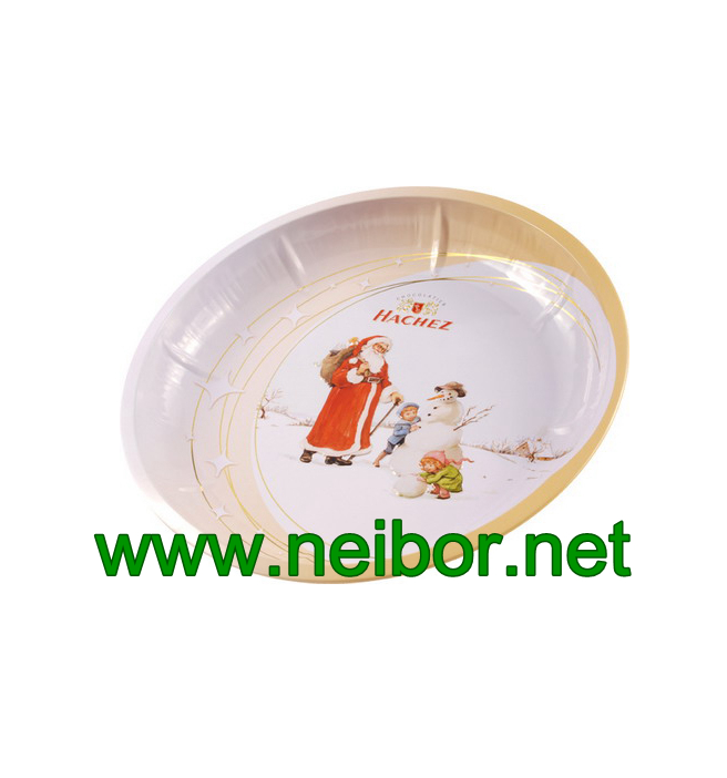 round shape metal tin serving tray candy tray for Christmas holiday promotion