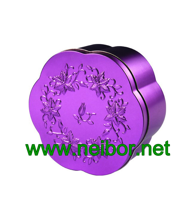 purple color metal tin box with 3D embossing