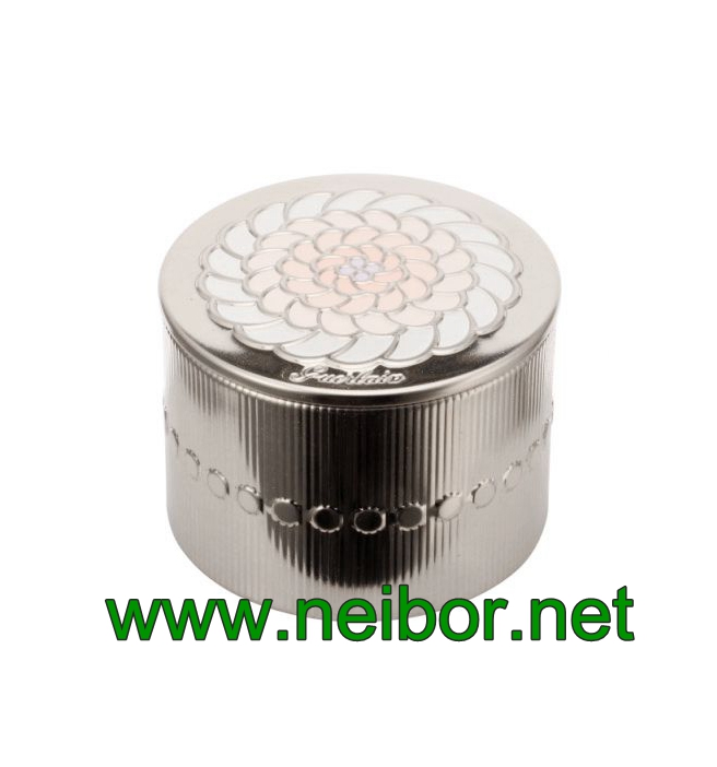 Embossed Round cosmetic tin box with plastic cup for GUERLAIN Meteorites Pearls Powder