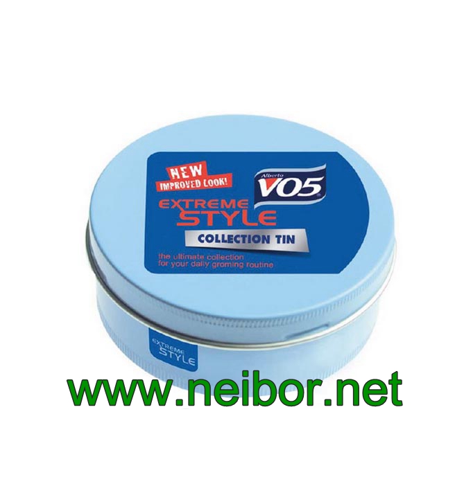 hair gel round tin box with plastic cup