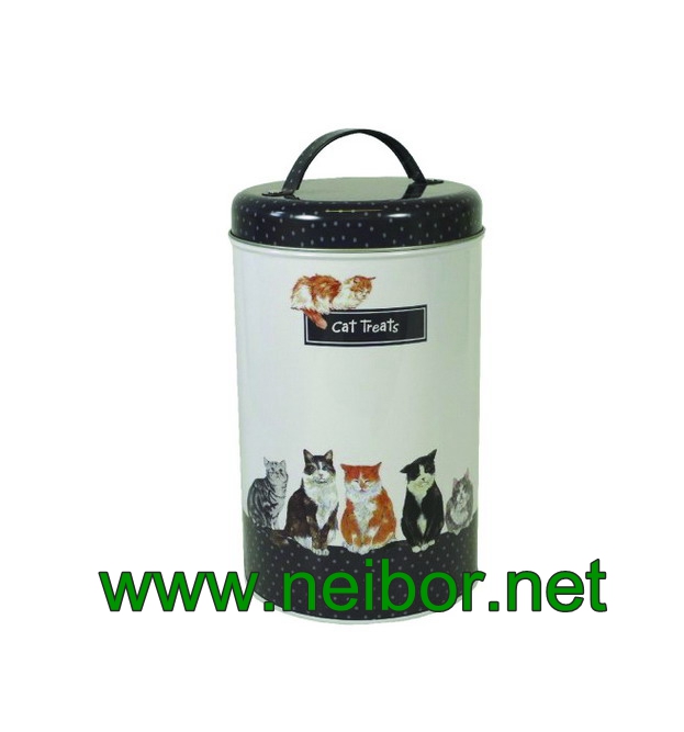 cat food pet treats tin box storage container with handle