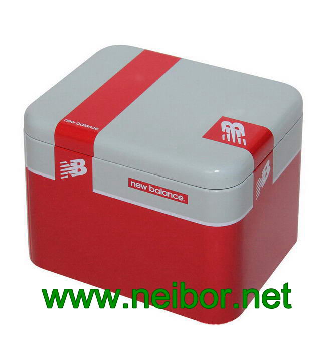 Promotional rectangular tin box with rounded corners
