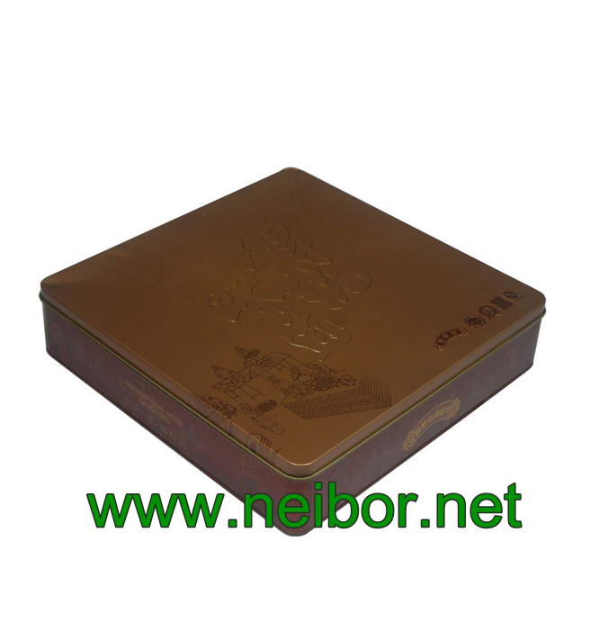 king size square shape metal tin packaging box for mooncakes with embossing