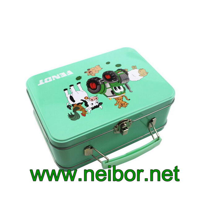 Customize rectangular shape metal tinplate lunch box with handle and lock