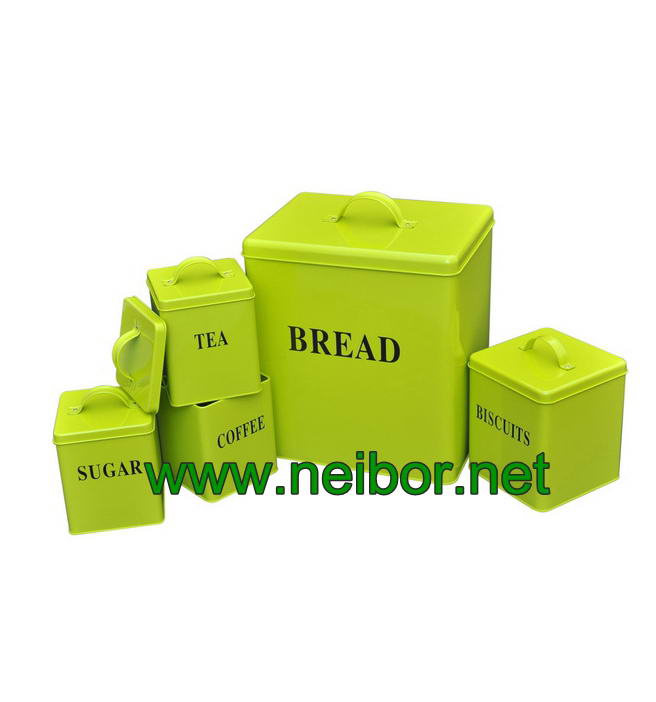 home use rectangular shape tin storage box set for coffee tea bread sugar