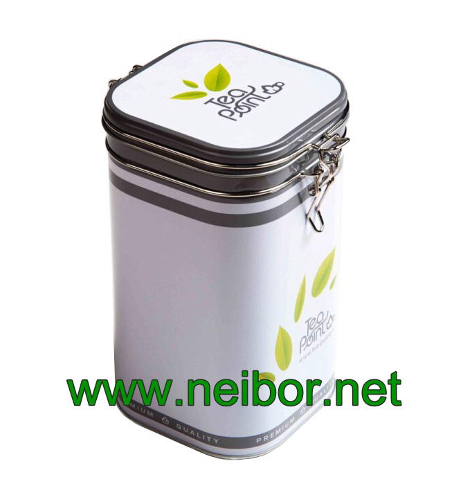 airtight tea box with metal clasp and metal lid