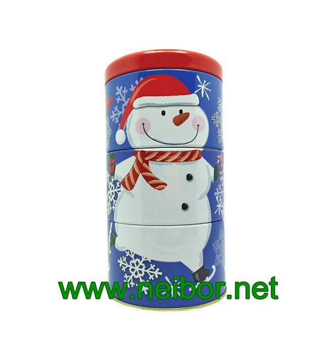 4 floors stackable Christmas holiday round decorative tin container