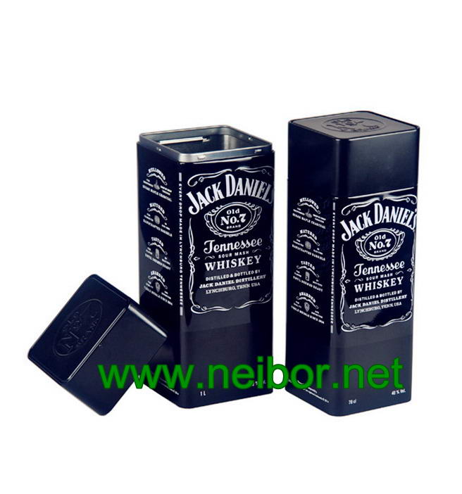 square shape tin box for Jack Daniel's whiskey packaging