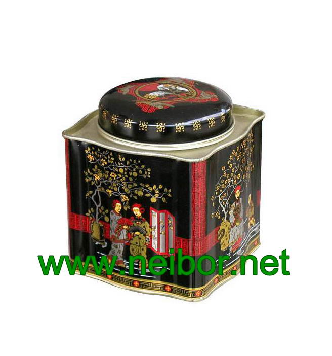 Airtight tea tin container tea caddy with wave pattern sides