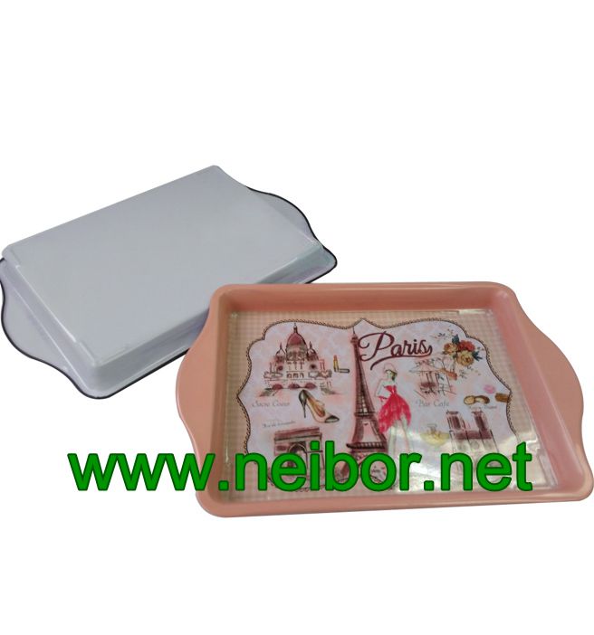 Small size metal tin serving tray with handle