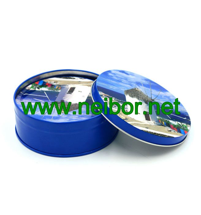 Promotional round metal tin coasters sets with cork