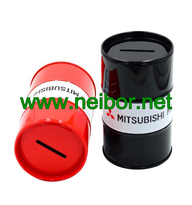 Oil drum shape tin money box coin bank as promotion gifts