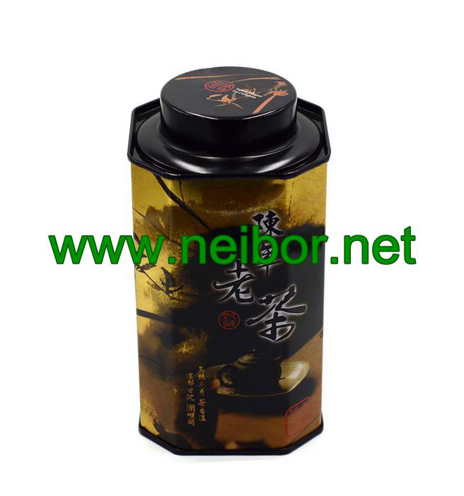Octagonal shape metal tea tin container with insert lid