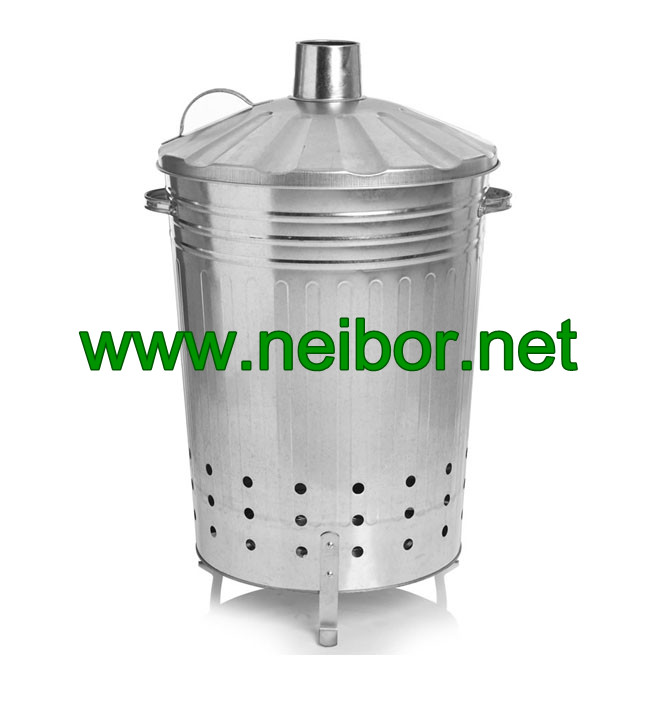 100Litres Galvanized Tapered Incinerator with 3 feet for burning rubbish