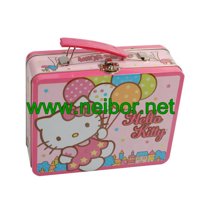 Cute lunch tin box with handle and lock for kids