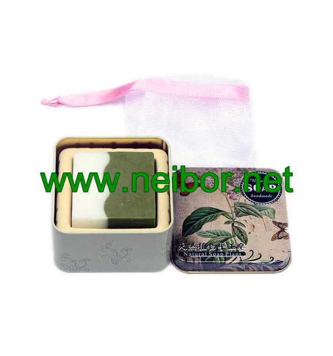 Square shape handmade soap tin box with flocked tray and embossed Logo