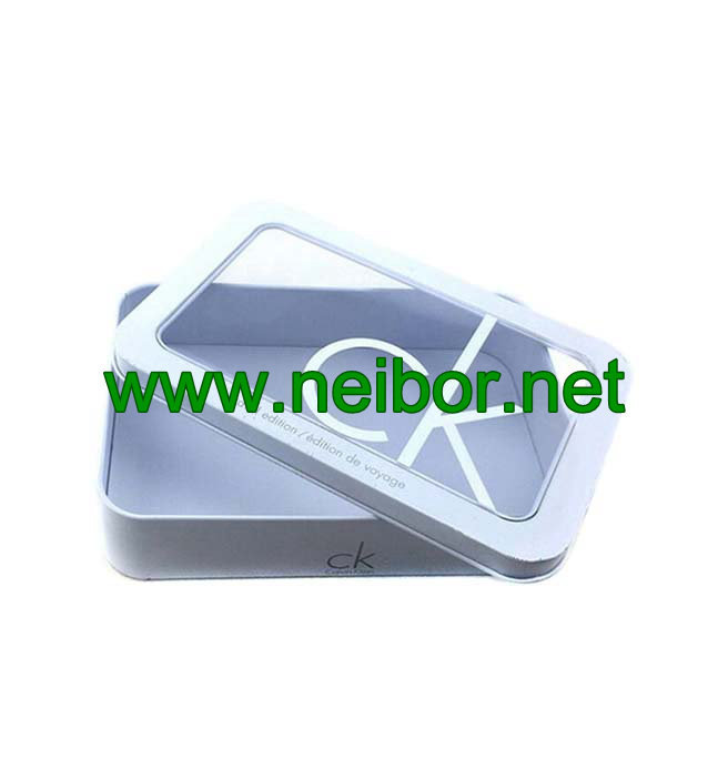 Rectangular shape metal tin box with clear window for CK brand
