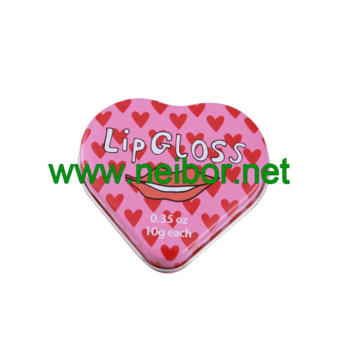 10 grams & 0.35 oz small heart shape lip gloss tin box