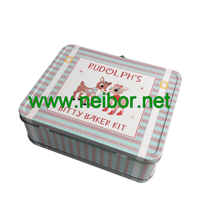 OEM order custom printing Tin Lunch Box with handle and lock