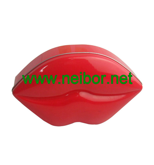 lip shape red tin box for cosmetics packaigng
