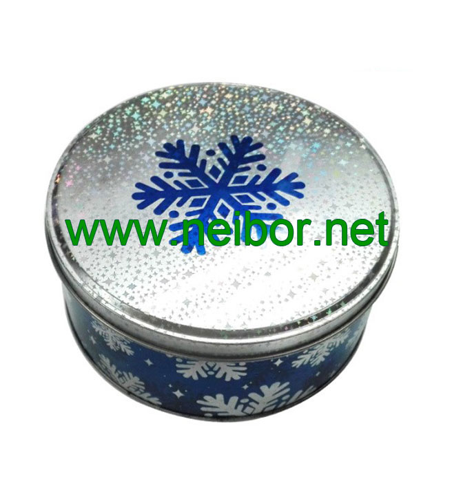 custom 3D holograph printing round cookie tin box for X'mas holiday