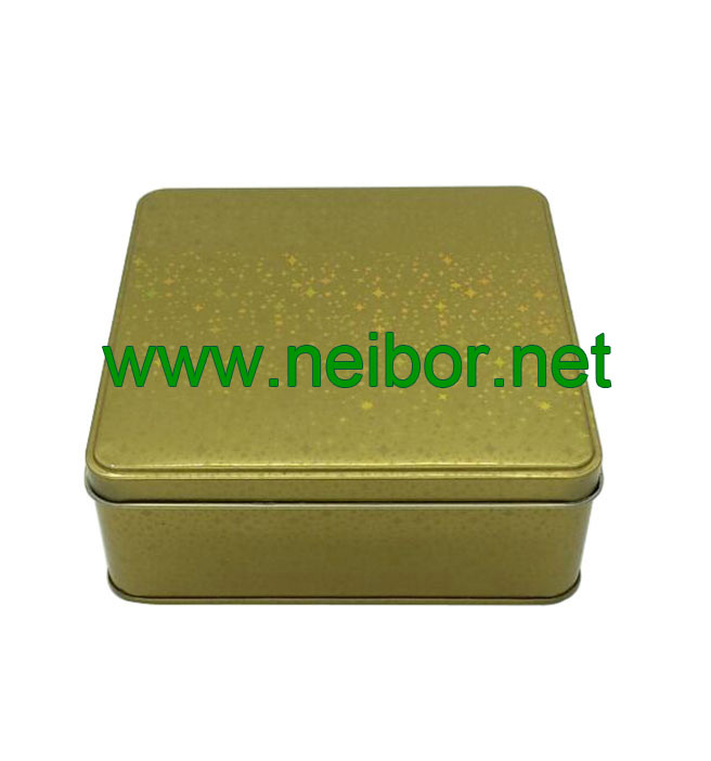 3D colorful laser printing Square shape Shiny Gold Color cookie tin box