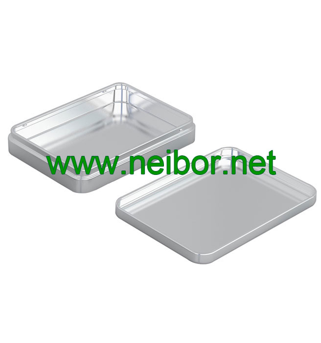 silver color dog tag tin case with raised Logo and EVA insert