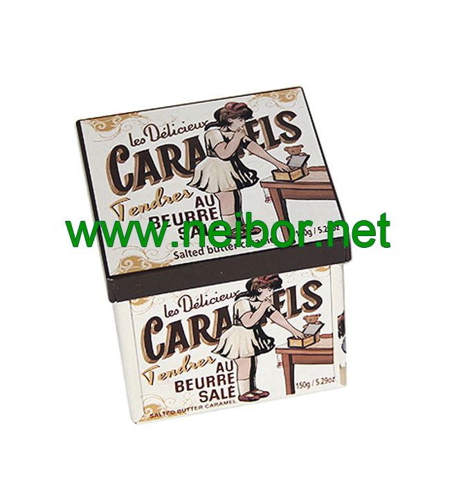 square shape butter caramel tin packaging container candy box with square edges right corners