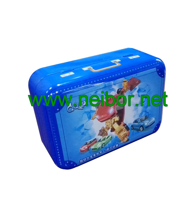 suitcase sweets tin packaging box with printed handle