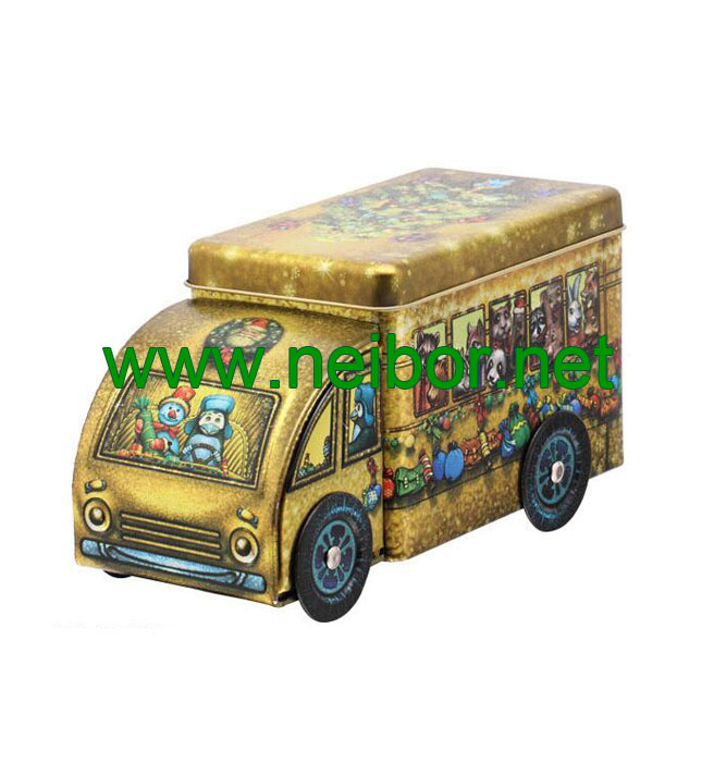Gift tin car box tin bus with 4 wheels