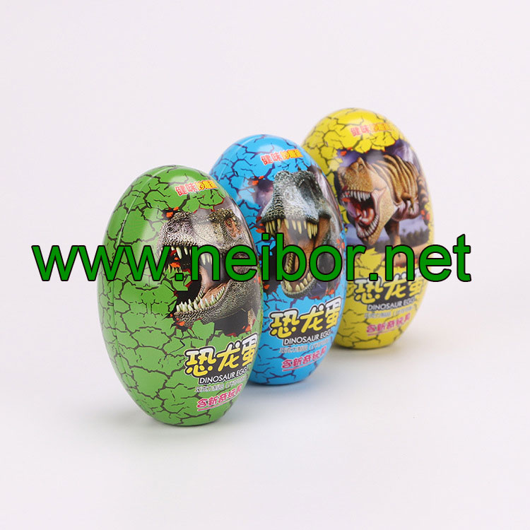 Dinosaur egg tin container for toy packaging