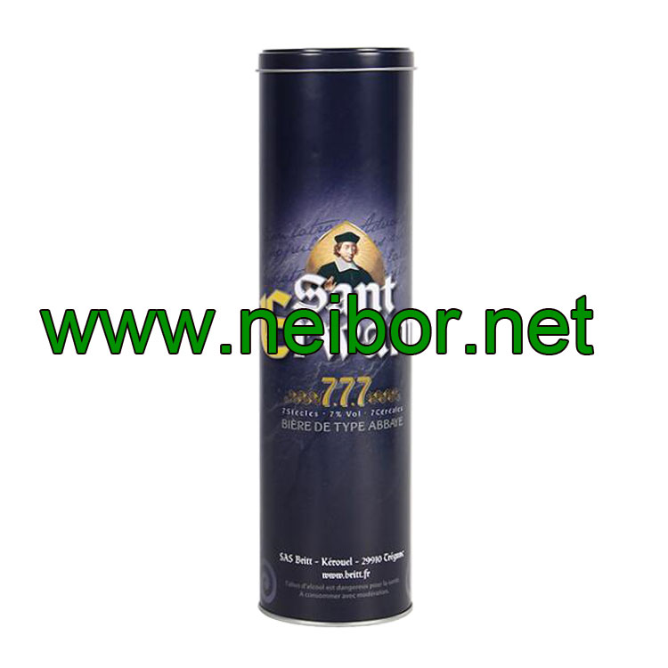 Round tall gift tin tube for wine Dia85 H310 mm
