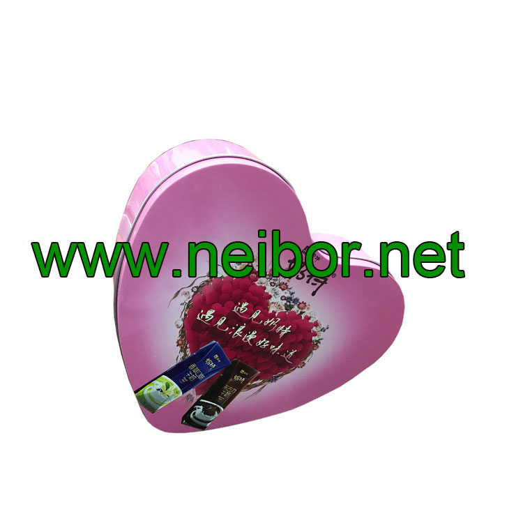 large size heart tin box for cosmetic tubes packaging
