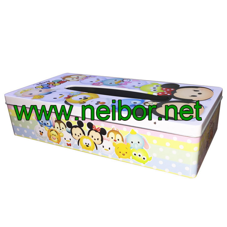 cartoon design metal tin rectangular shape hinged lid tissue box napkin dispenser