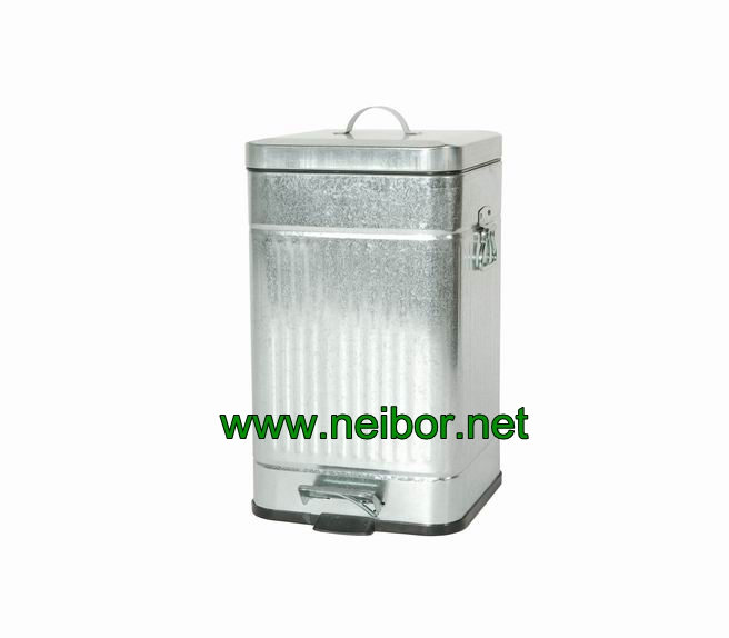 galvanized square pedal bins 12L