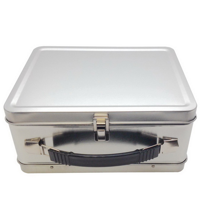 Blank Large Silver Tin Lunch Box with Custom Label