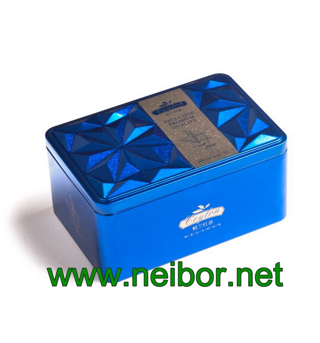 Rectangular shape tea tin box tea can with embossing