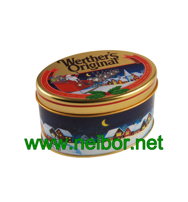 oval shape candy tin box chocolate tin packaging can  for Christmas season