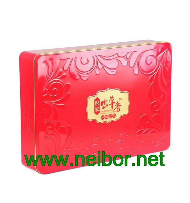 large size rectangular shape metal tin storage box with embossing lid