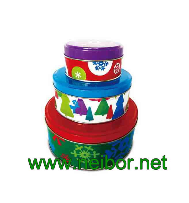 Christmas holiday round gift tin box set/3