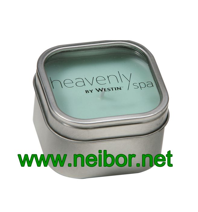 4oz square shape travel soy candle tin container with clear window